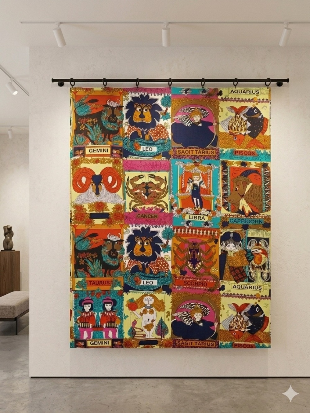 Raj Multicolor Zodiac Patchwork Tapestry